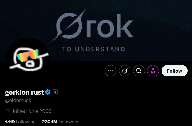 Cuando Elon Musk cambia su foto de perfil a Gorklon Rust y tu GORK sube un 90%