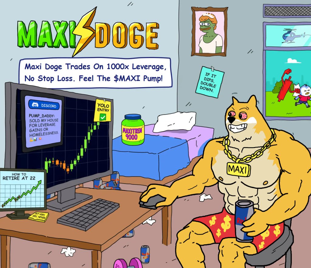 ماكسي دوغ يتداول برافعة مالية 1000× بدون إيقاف خسائر! اشعر بضخ $MAXI 🚀