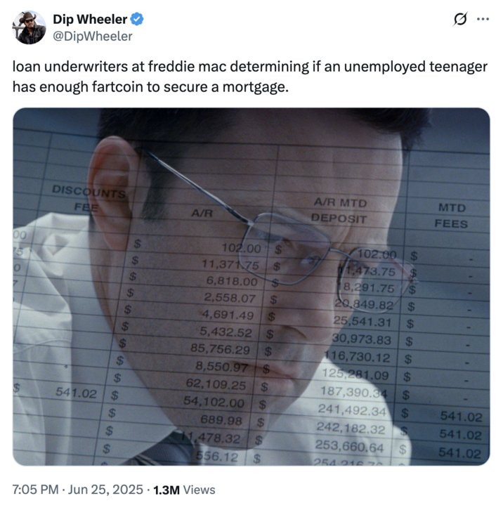 Freddie Mac හි ণෙදුළන් දරුවන් ඔබේ Fartcoin ගබඩාවක් මූල්ය සහාය සඳහා භාවිතා කළ හැකිද යන්න ඇගයයි.